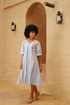 Rhea - Powder Blue Stripe Dress