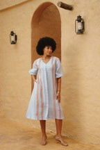 Rhea - Powder Blue Stripe Dress