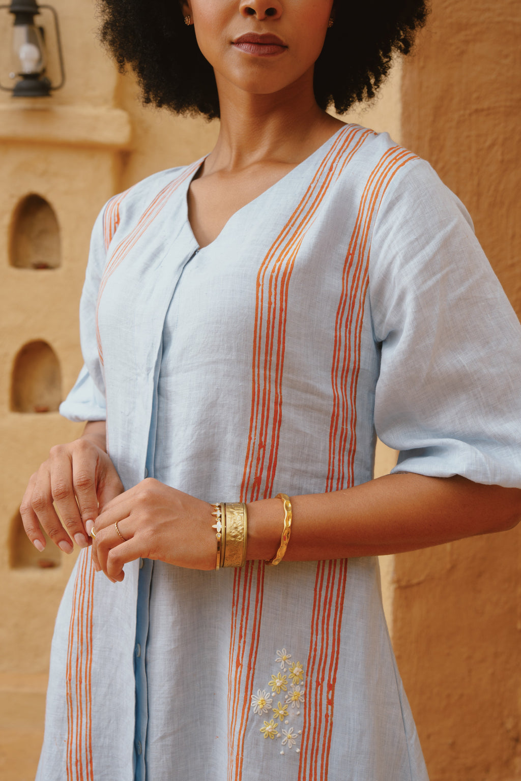 Rhea - Powder Blue Stripe Dress