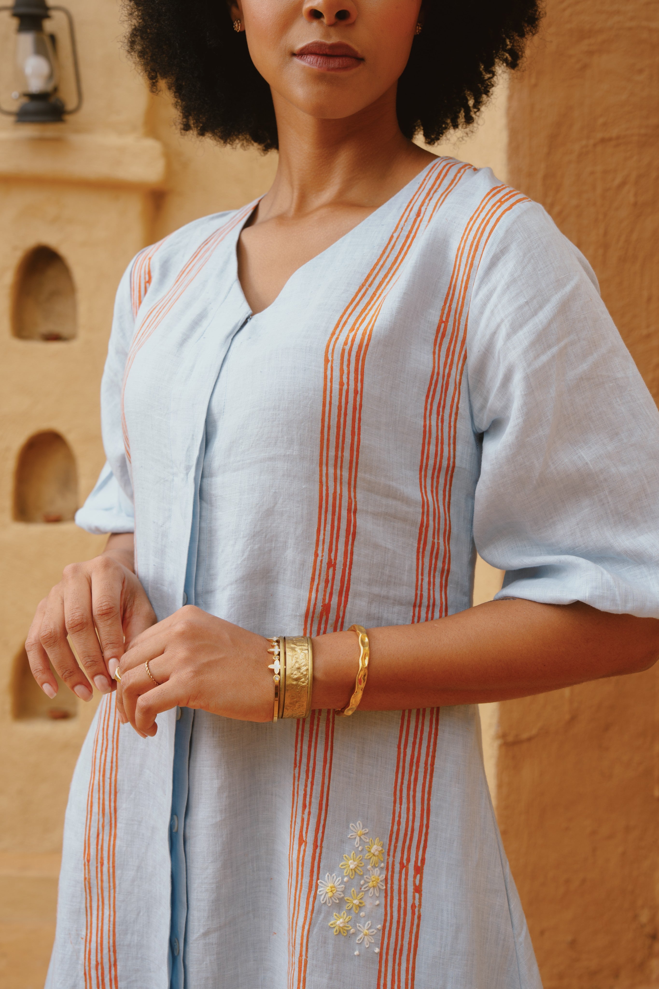 Rhea - Powder Blue Stripe Dress