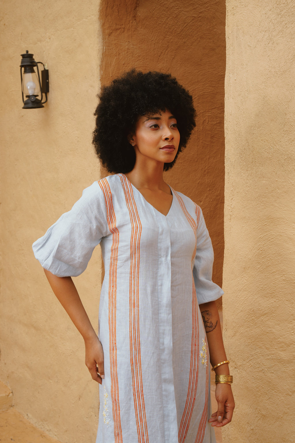 Rhea - Powder Blue Stripe Dress