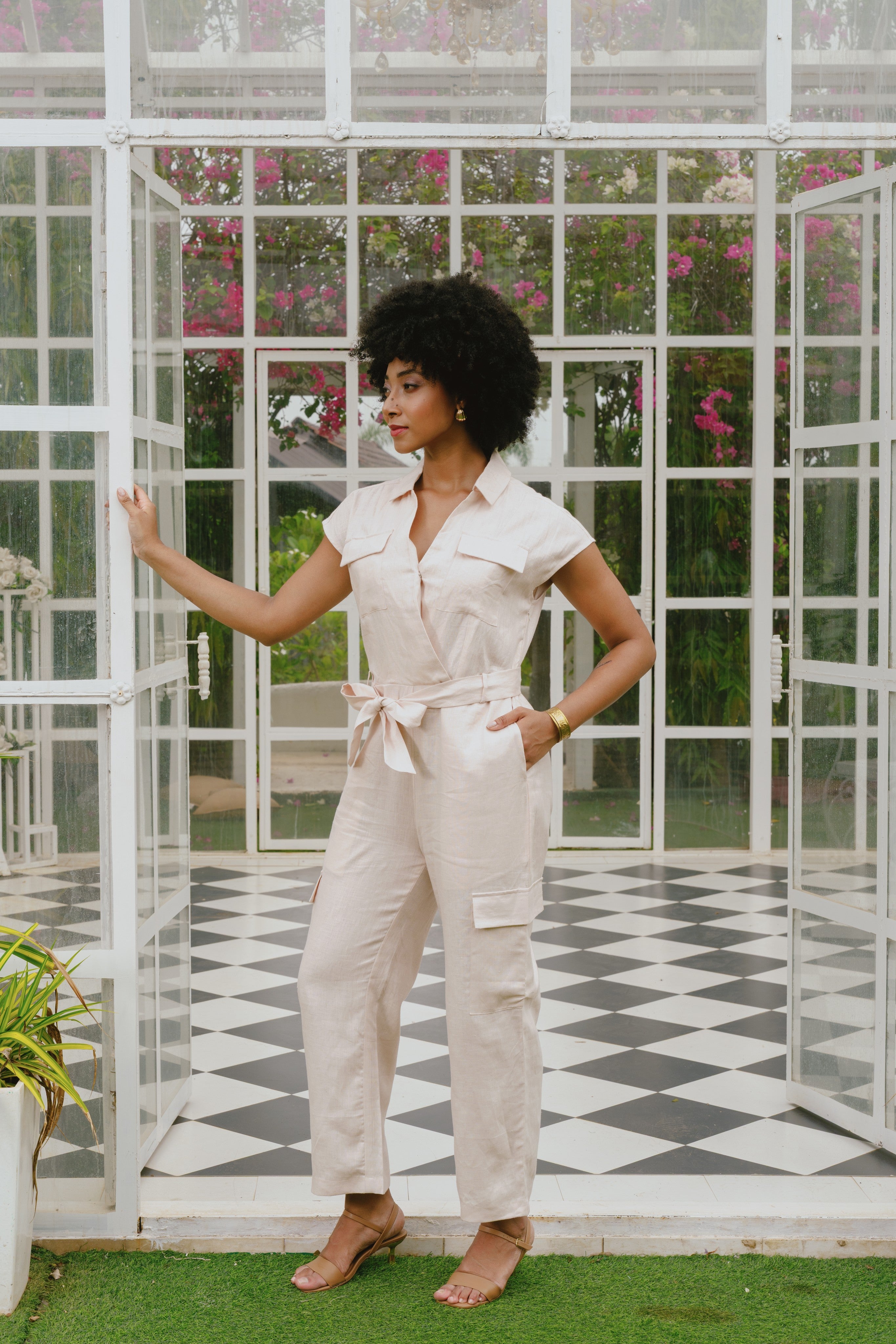 Senna Beige Cargo Jumpsuit