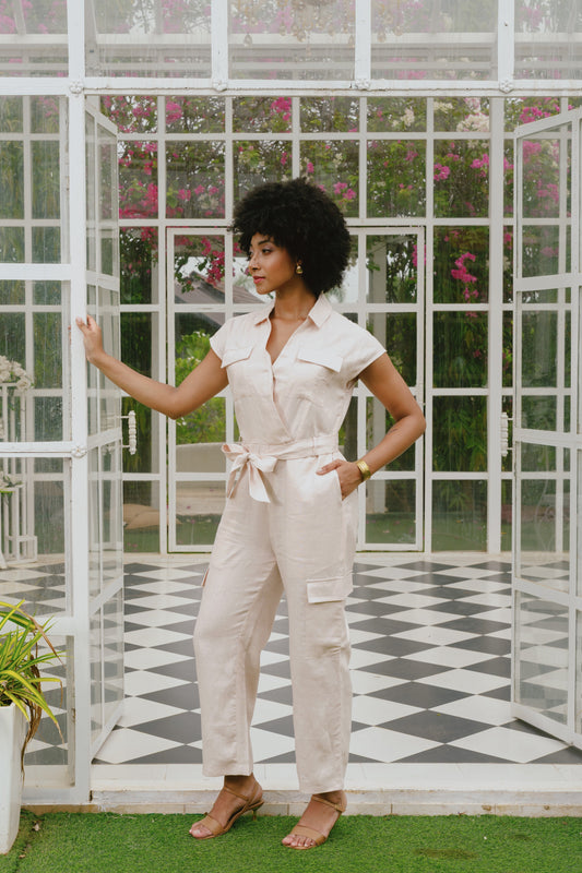 Senna Beige Cargo Jumpsuit