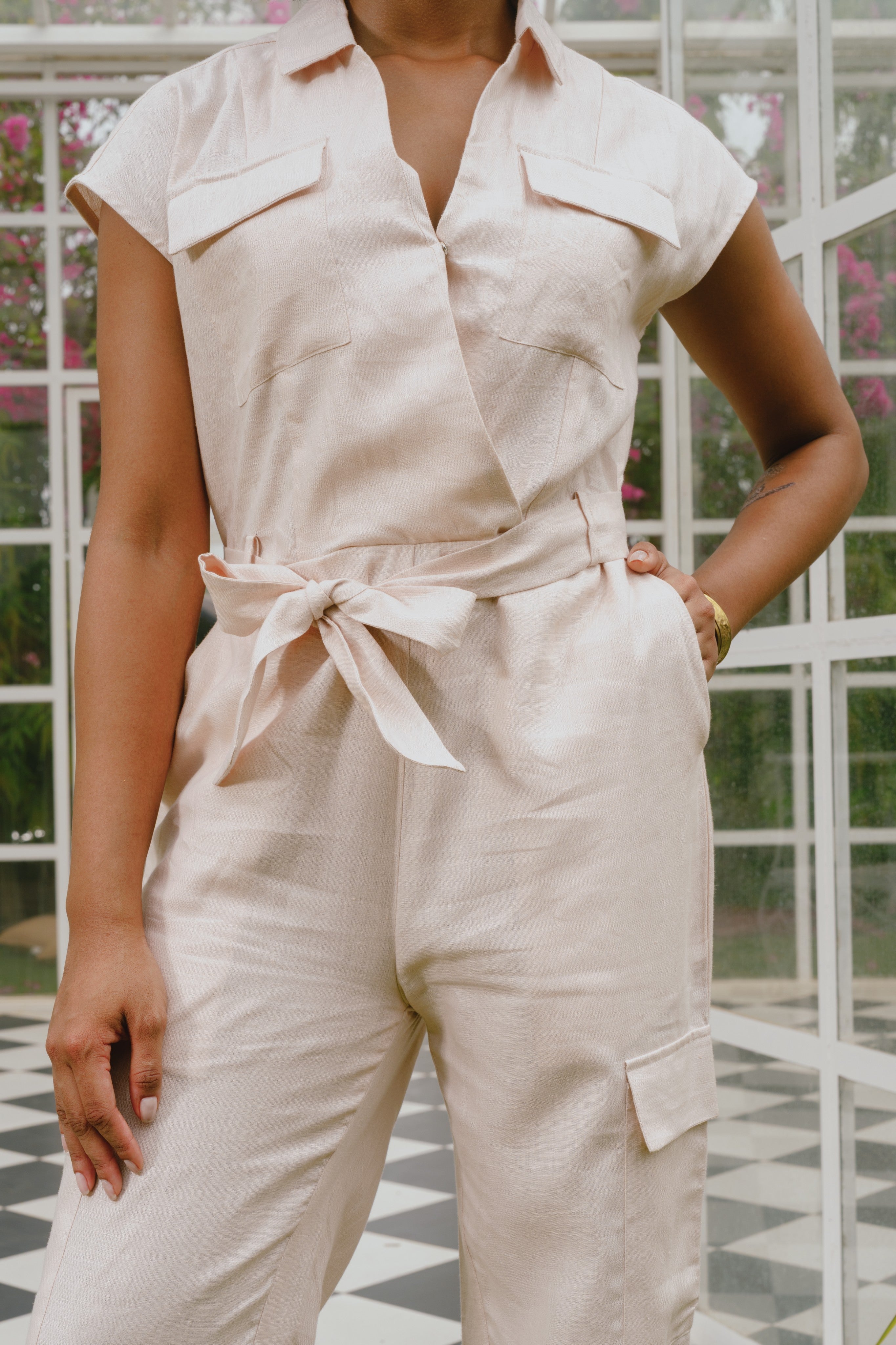 Senna Beige Cargo Jumpsuit