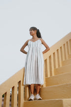 Orra - White & Teal Stripe Strappy Dress