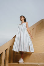 Orra - White & Teal Stripe Strappy Dress