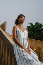 Orra - White & Teal Stripe Strappy Dress