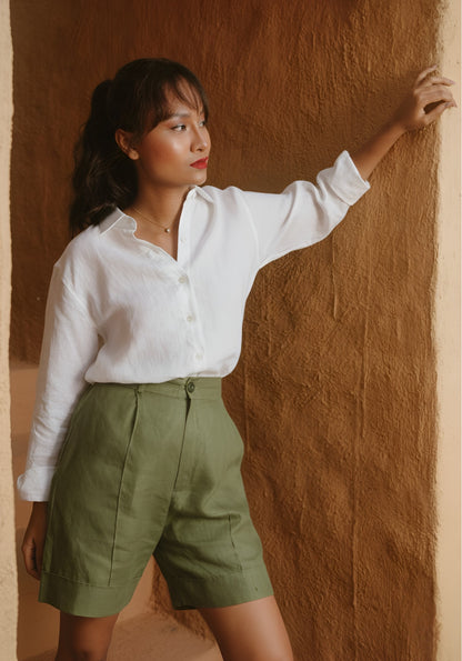 Zuri - Olive Green High Waist Shorts